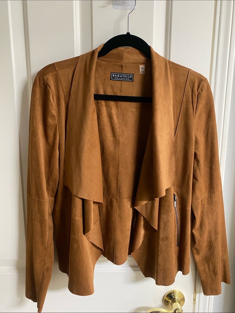bagatelle Cognac Suede-Look Draped Open-Front Blazer